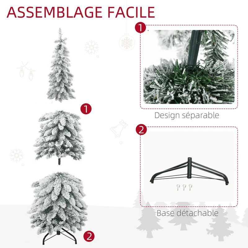 Arbre de noël artificiel salon 50 x 135 cm 253 branches enneigées montage rapide cosy scandinave en plastique vert 21_0001284