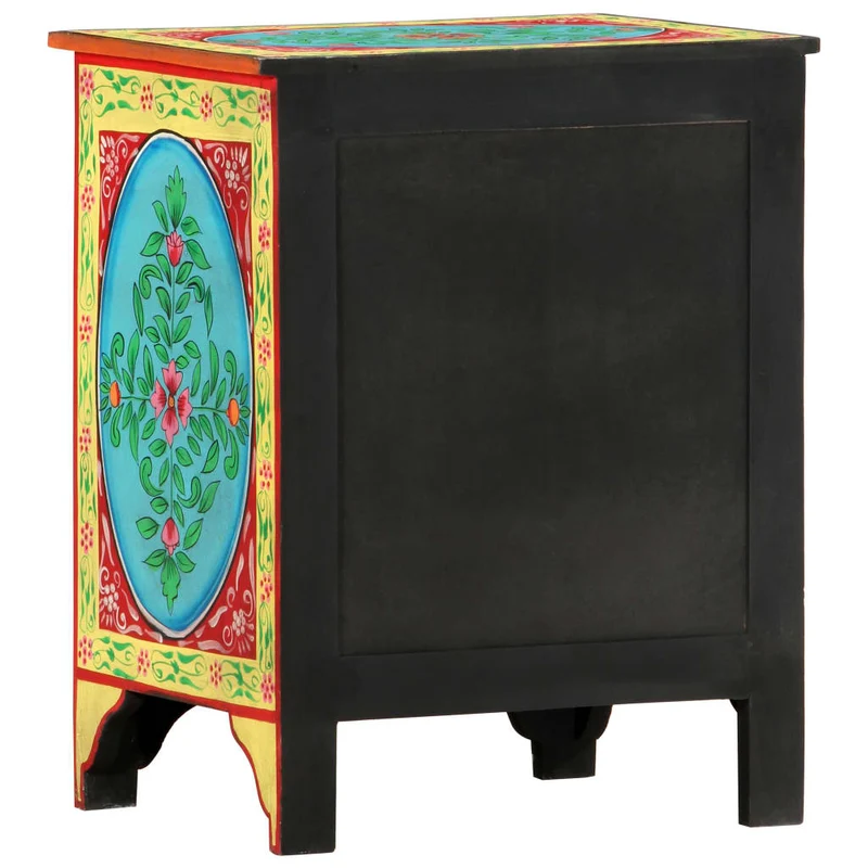 Table de chevet peinte à la main avec deux tiroirs 40 x 30 x 50 cm bois de manguier multicolore DEC034545