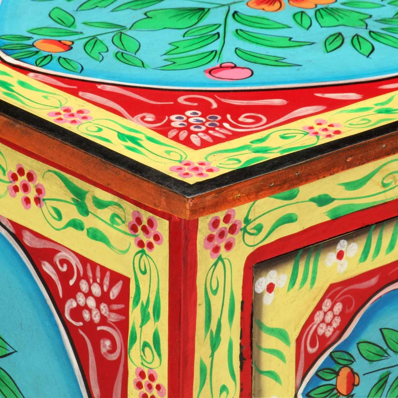 Table de chevet peinte à la main avec deux tiroirs 40 x 30 x 50 cm bois de manguier multicolore DEC034545