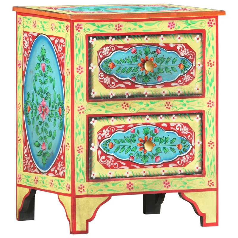 Table de chevet peinte à la main avec deux tiroirs 40 x 30 x 50 cm bois de manguier multicolore DEC034545
