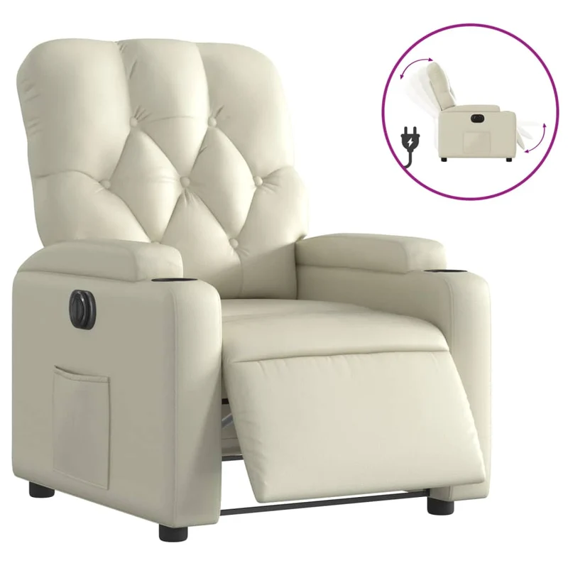 Fauteuil relax TV fonction d'inclinaison électrique très confortable en PVC crème DEC028265