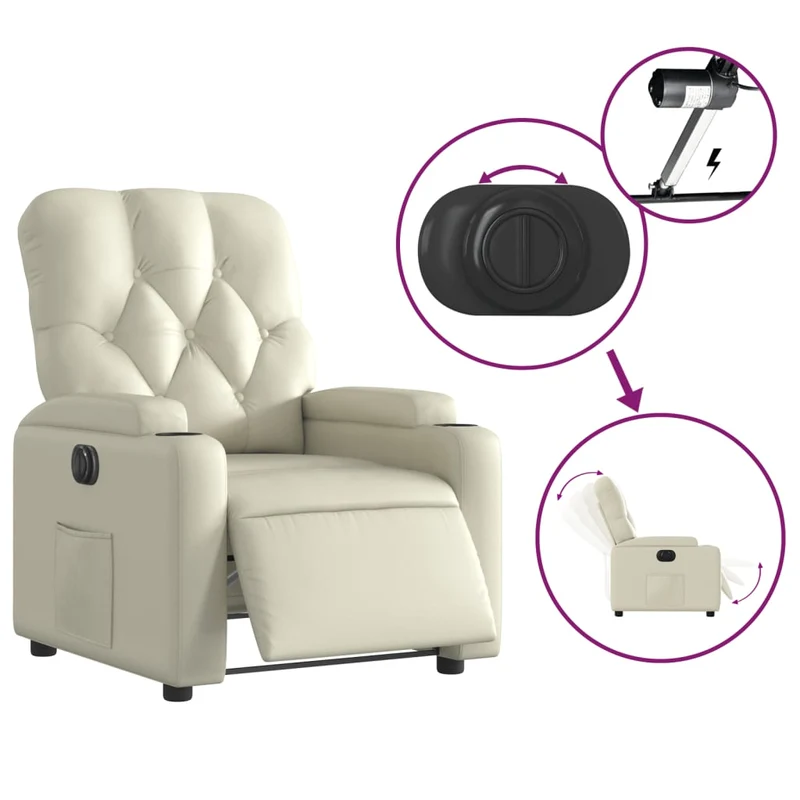 Fauteuil relax TV fonction d'inclinaison électrique très confortable en PVC crème DEC028265