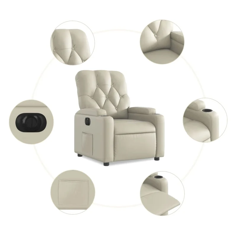 Fauteuil relax TV fonction d'inclinaison électrique très confortable en PVC crème DEC028265