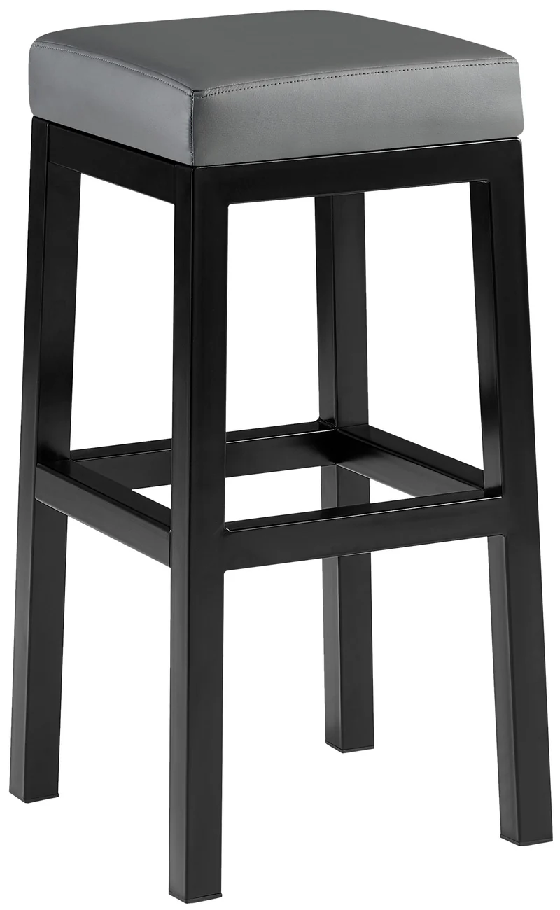 Tabouret de bar x1 assise carrée rembourrée en similicuir gris hauteur d'assise 78 cm structure en métal noir 10_0005992