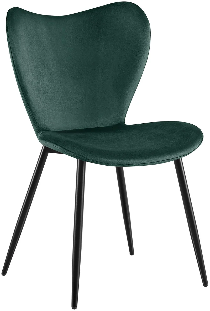 Chaise de salle à manger x1 dossier forme arrondie en papillon en velours vert cadre à quatre pieds en métal noir 10_0007524