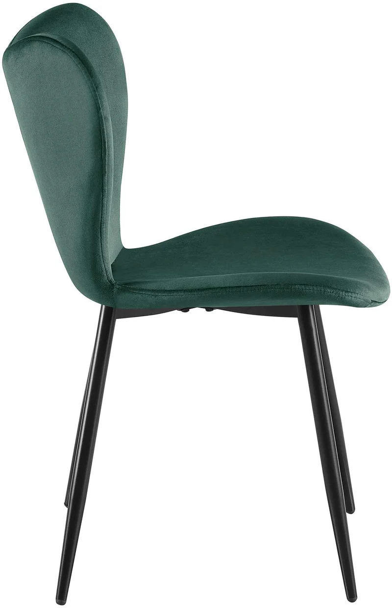Chaise de salle à manger x1 dossier forme arrondie en papillon en velours vert cadre à quatre pieds en métal noir 10_0007524