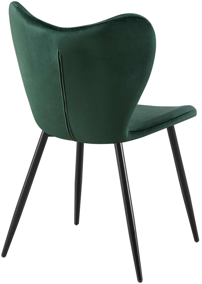 Chaise de salle à manger x1 dossier forme arrondie en papillon en velours vert cadre à quatre pieds en métal noir 10_0007524