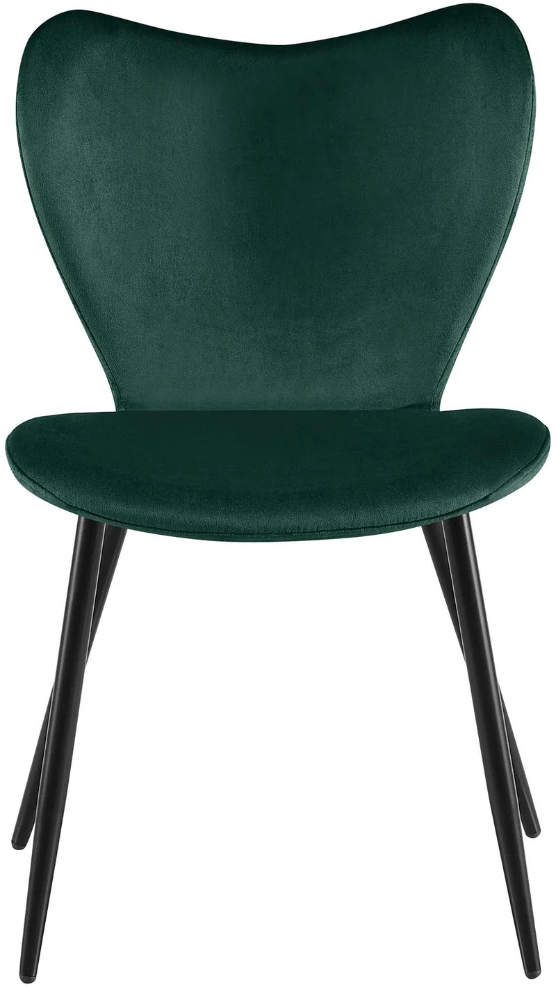 Chaise de salle à manger x1 dossier forme arrondie en papillon en velours vert cadre à quatre pieds en métal noir 10_0007524