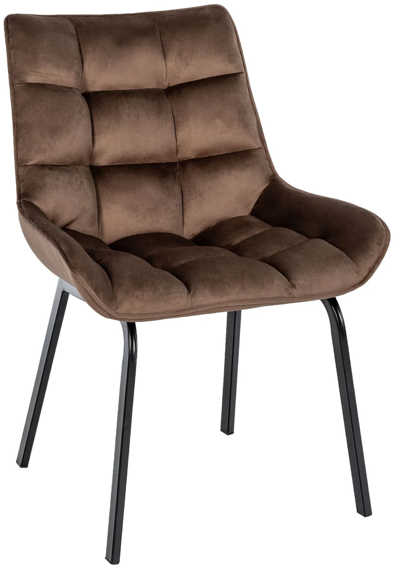 Chaise de salle à manger x1 en velours marron généreusement rembourrée piètement en métal noir 10_0007477