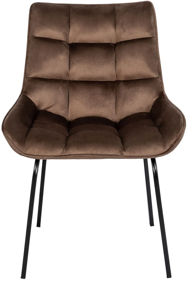 Chaise de salle à manger x1 en velours marron généreusement rembourrée piètement en métal noir 10_0007477