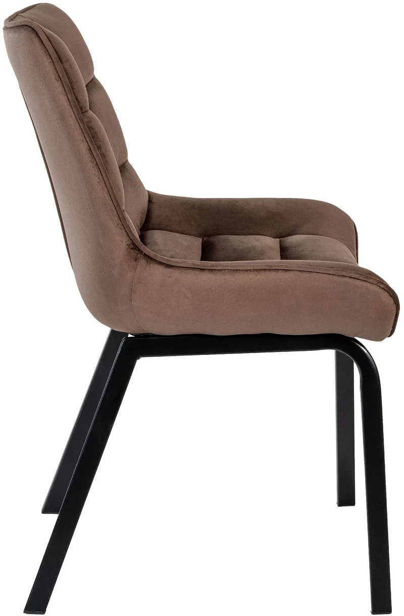 Chaise de salle à manger x1 en velours marron généreusement rembourrée piètement en métal noir 10_0007477