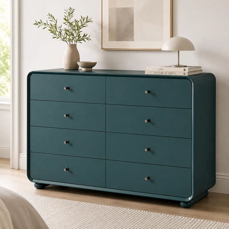 Rounded Edge Design, White Or Peacock Blue Finish Storage Cabinet - Nordic Cabinet With 5/8 Drawers, Durable MDF, Chest Of Drawers For Home Organization For Living Room