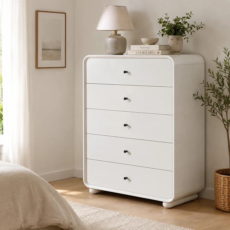Rounded Edge Design, White Or Peacock Blue Finish Storage Cabinet - Nordic Cabinet With 5/8 Drawers, Durable MDF, Chest Of Drawers For Home Organization For Living Room