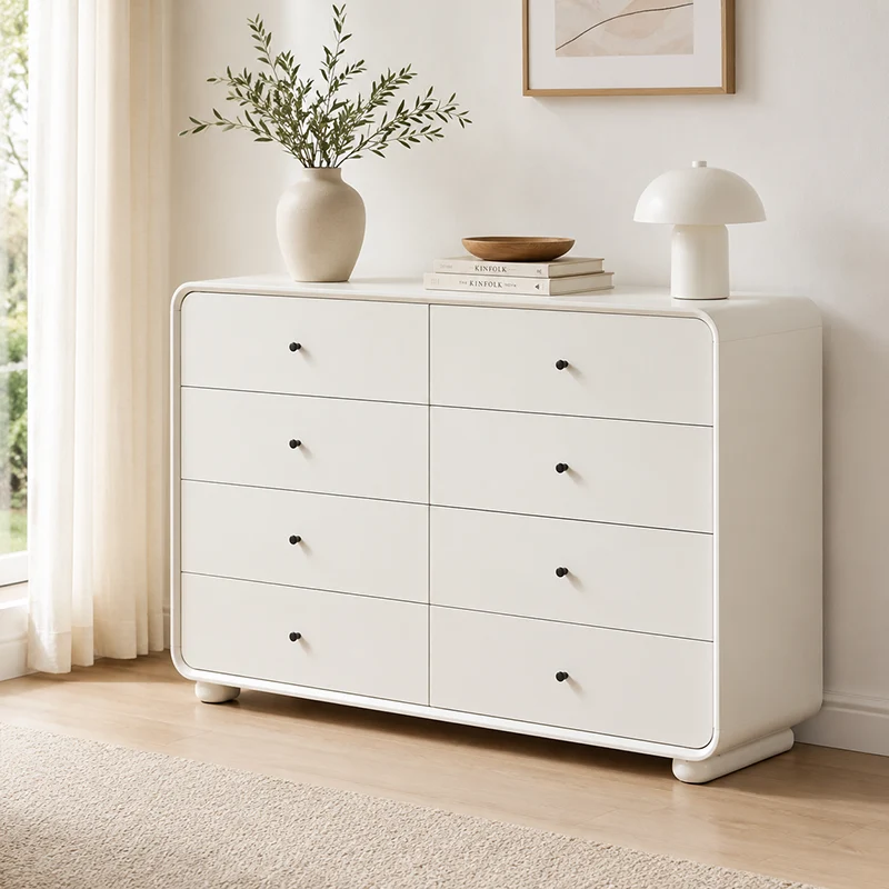 Rounded Edge Design, White Or Peacock Blue Finish Storage Cabinet - Nordic Cabinet With 5/8 Drawers, Durable MDF, Chest Of Drawers For Home Organization For Living Room
