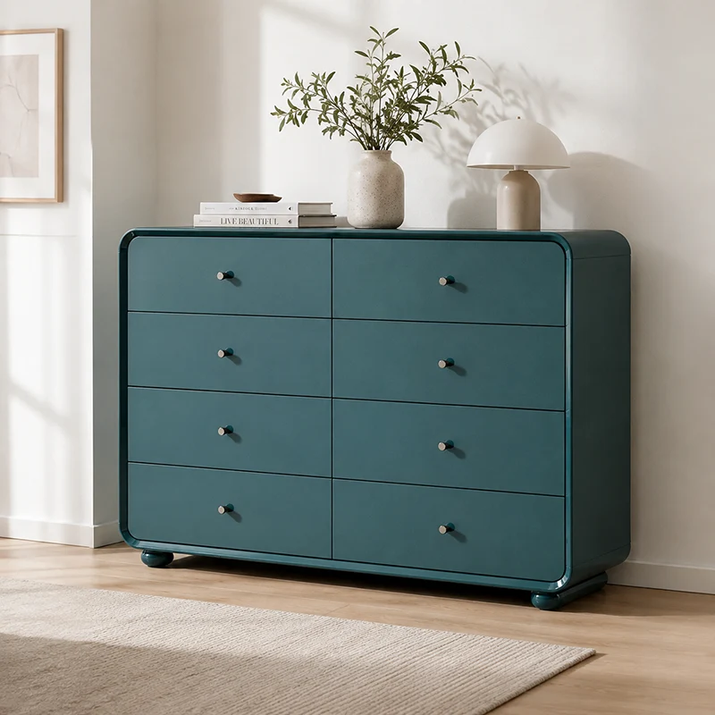 Rounded Edge Design, White Or Peacock Blue Finish Storage Cabinet - Nordic Cabinet With 5/8 Drawers, Durable MDF, Chest Of Drawers For Home Organization For Living Room