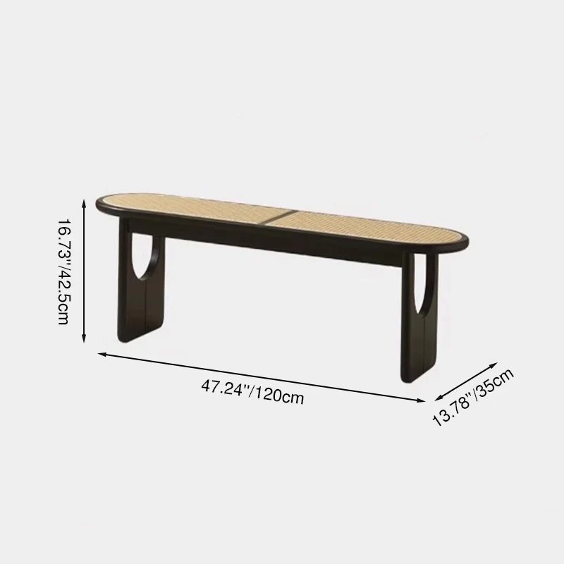 Contemporary Scandinavian Ellipse PE Rattan Weaving Rubberwood Bench Backless Armless For Living Room