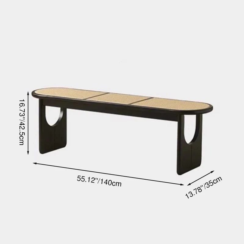 Contemporary Scandinavian Ellipse PE Rattan Weaving Rubberwood Bench Backless Armless For Living Room