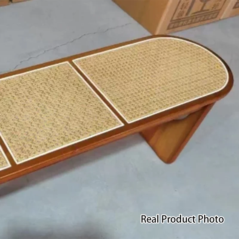 Contemporary Scandinavian Ellipse PE Rattan Weaving Rubberwood Bench Backless Armless For Living Room