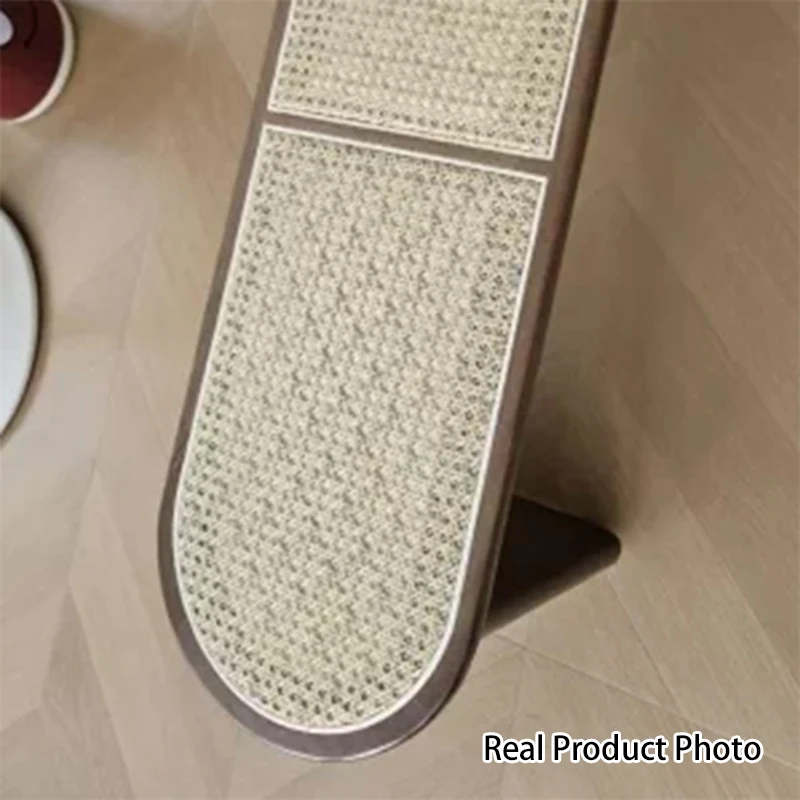 Contemporary Scandinavian Ellipse PE Rattan Weaving Rubberwood Bench Backless Armless For Living Room