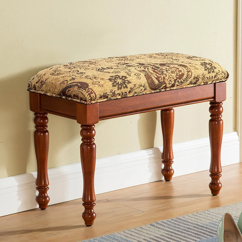 Contemporary Retro Solid Wood MDF Fabric Rectangular Accent Bench With Upholstered Cushion For Entryway & Bedroom