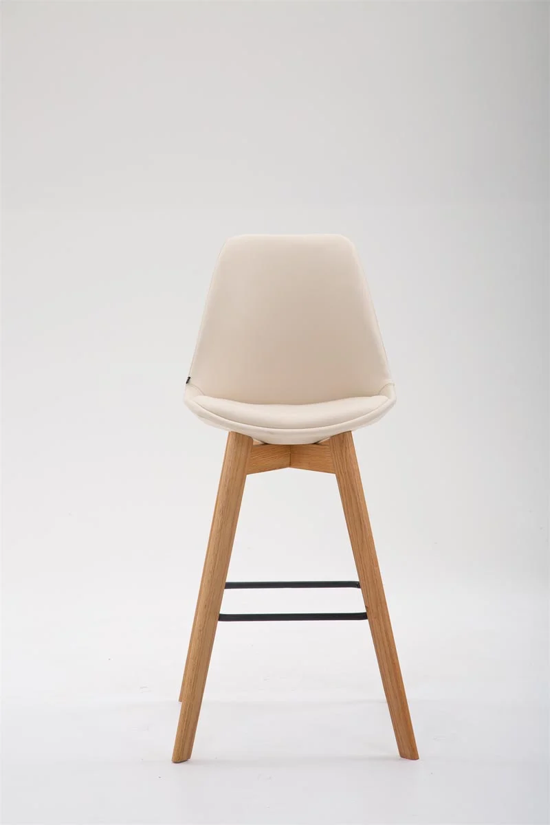 Tabouret de bar x1 style scandinave avec assise en similicuir crème et structure en bois naturel 10_0005713