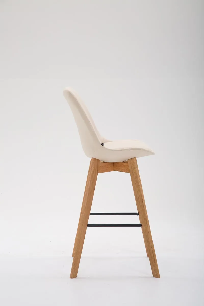 Tabouret de bar x1 style scandinave avec assise en similicuir crème et structure en bois naturel 10_0005713