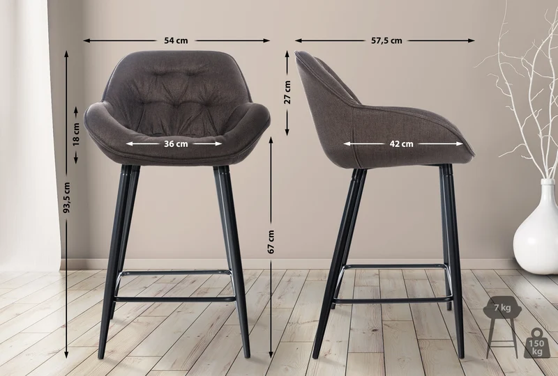 Tabouret de bar x1 moderne en velours marron assise enveloppante capitonnée pieds métal noir 10_0005620