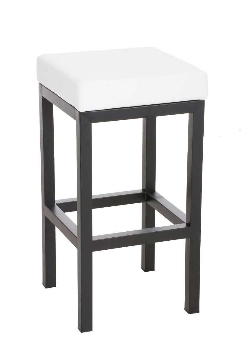 Tabouret de bar x1 avec repose-pieds design simple hauteur d'assise 80 cm en PVC blanc et support en métal noir 10_0005408