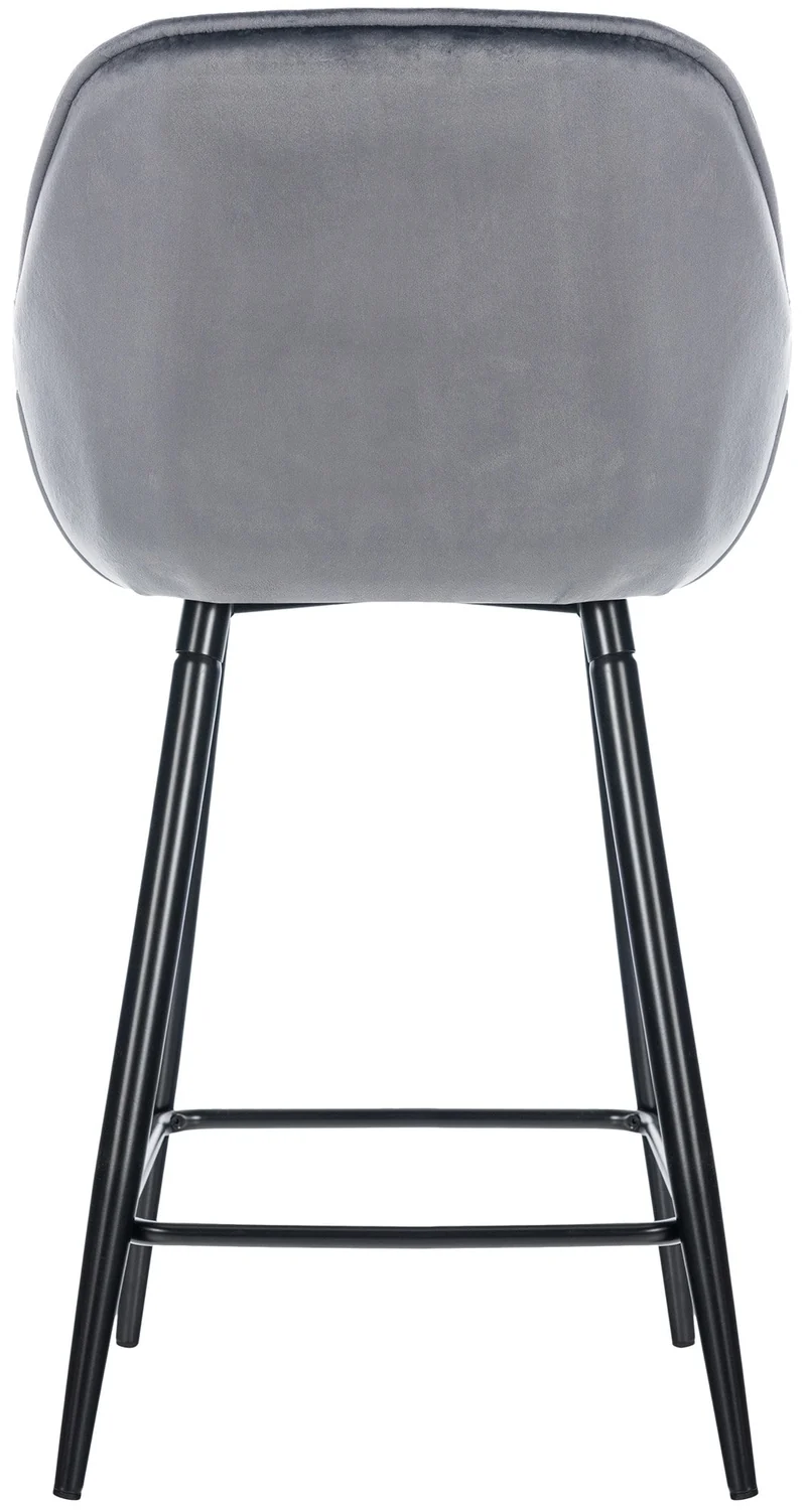 Tabouret de bar chaise haute x1 assise effet capitonnée en velours gris foncé et métal noir 10_0004895