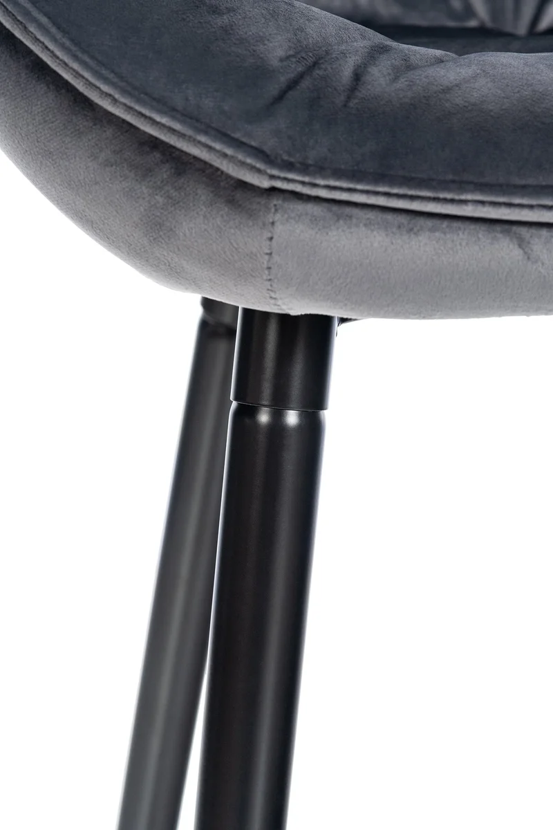 Tabouret de bar chaise haute x1 assise effet capitonnée en velours gris foncé et métal noir 10_0004895
