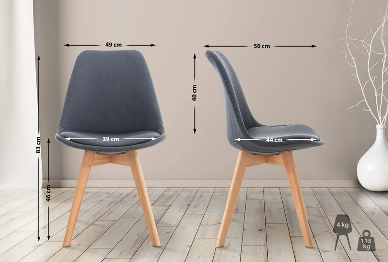Chaise de salle à manger x1 design scandinave en tissu gris foncé et pieds en bois clair 10_0002293