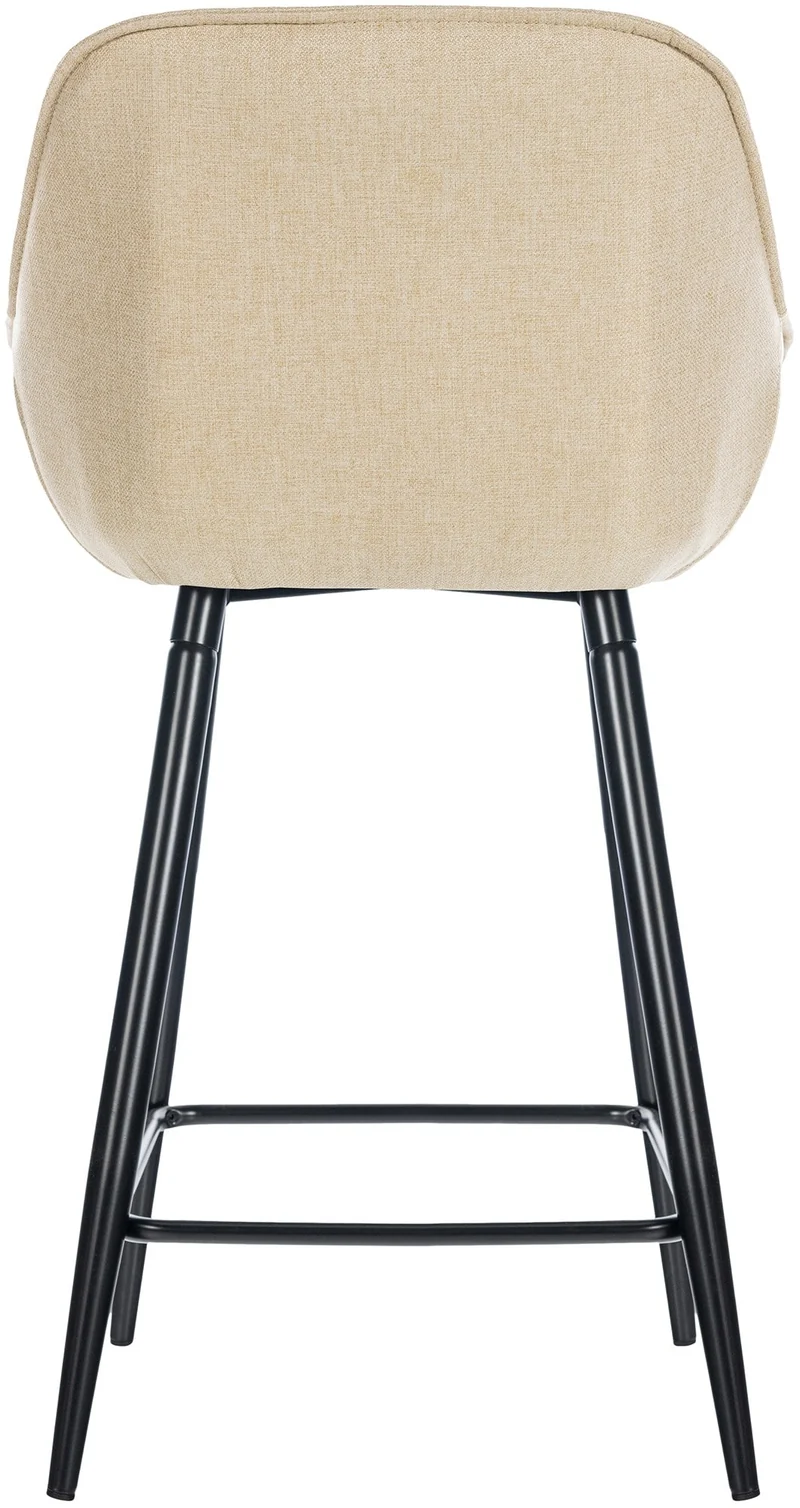 Lot de 2 tabourets de bar chaises hautes assise effet capitonnée en tissu crème et métal noir 10_0004167