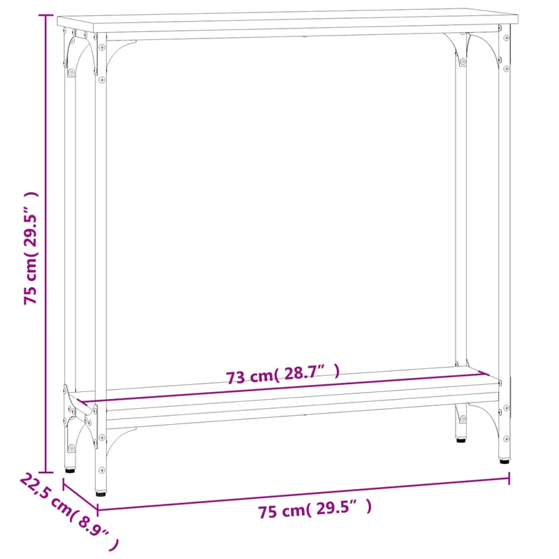Table d'appoint console pratique pour une entrée organisée 75 x 22,5 x 75 cm bois d'ingénierie gris et métal DEC032236