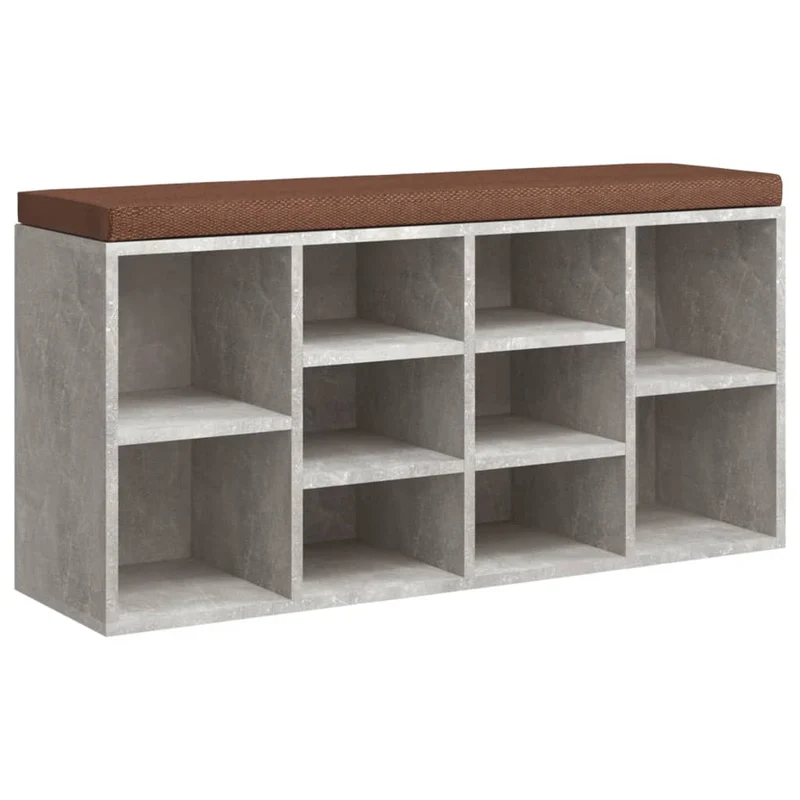 Banc de rangement à chaussures avec coussin d'assise marron 103 x 30 x 48 cm bois d'ingénierie couleur gris béton DEC024903