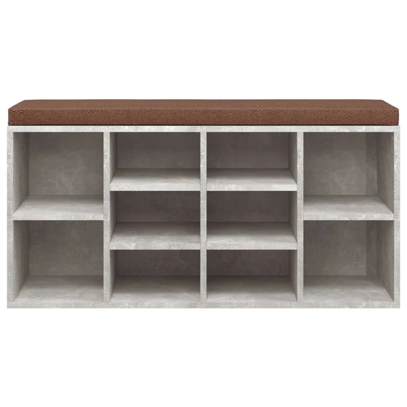 Banc de rangement à chaussures avec coussin d'assise marron 103 x 30 x 48 cm bois d'ingénierie couleur gris béton DEC024903