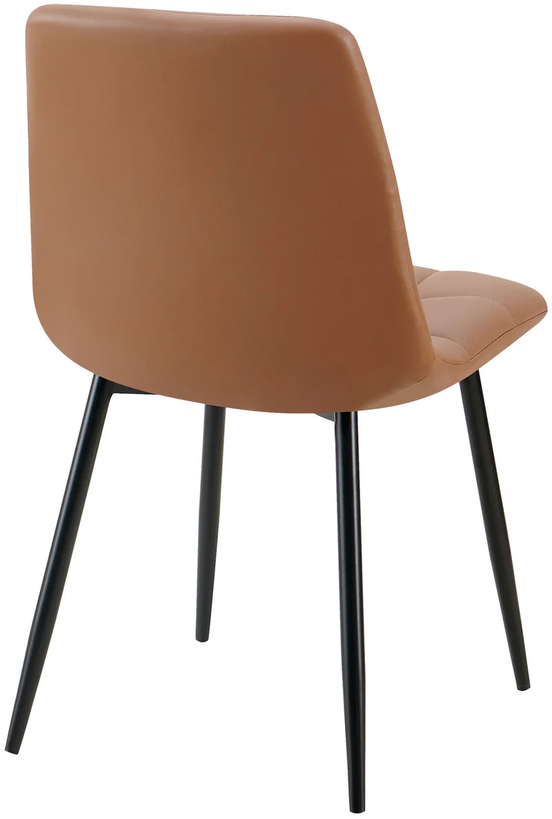 Lot de 4 chaises de salle à manger coutures forme carrées en PVC marron pieds en métal noir 10_0007727