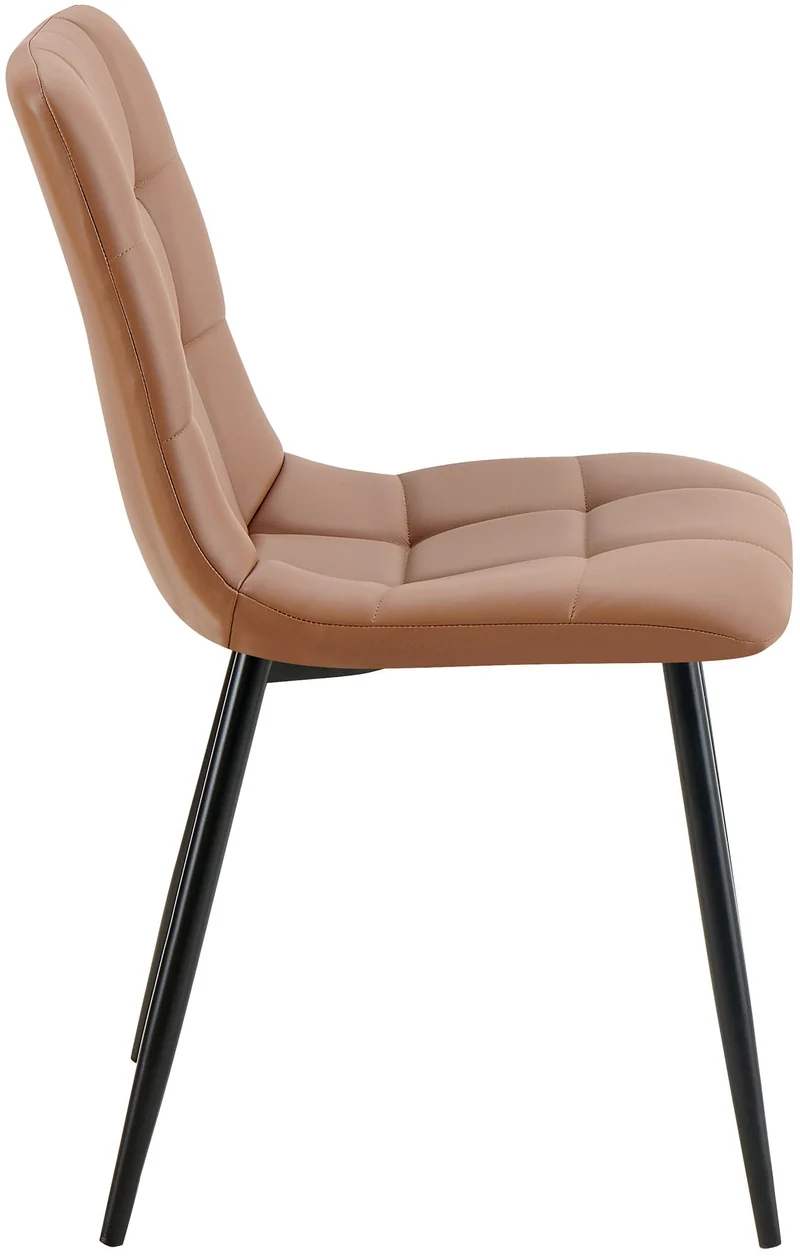 Lot de 4 chaises de salle à manger coutures forme carrées en PVC marron pieds en métal noir 10_0007727