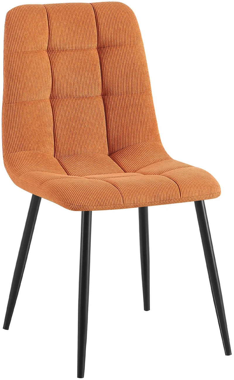 Chaise de salle à manger x1 avec coutures décoratives carrées en velours côtelé orange cadre métal 10_0007407