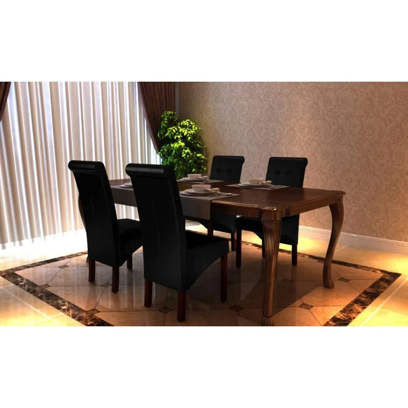 Lot de 4 chaises de salle à manger cuisine capitonné design classique en synthétique noir CDS021799