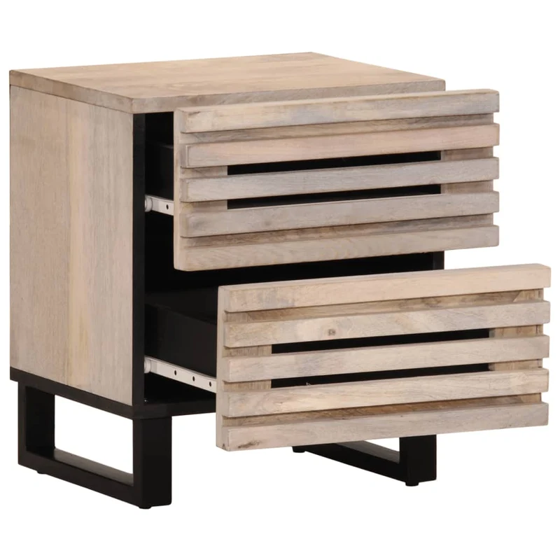 Lot de 2 tables de chevet avec tiroirs 40 x 34 x 46 cm bois manguier massif blanchi DEC034798