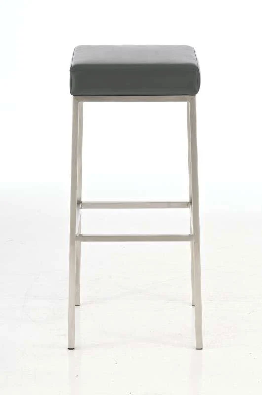 Tabouret de bar design moderne assise confortable en synthétique gris pieds acier inoxydable brossé 10_0000019