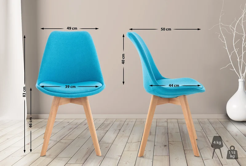 Chaise de salle à manger x1 design scandinave en tissu turquoise et pieds en bois clair 10_0002294