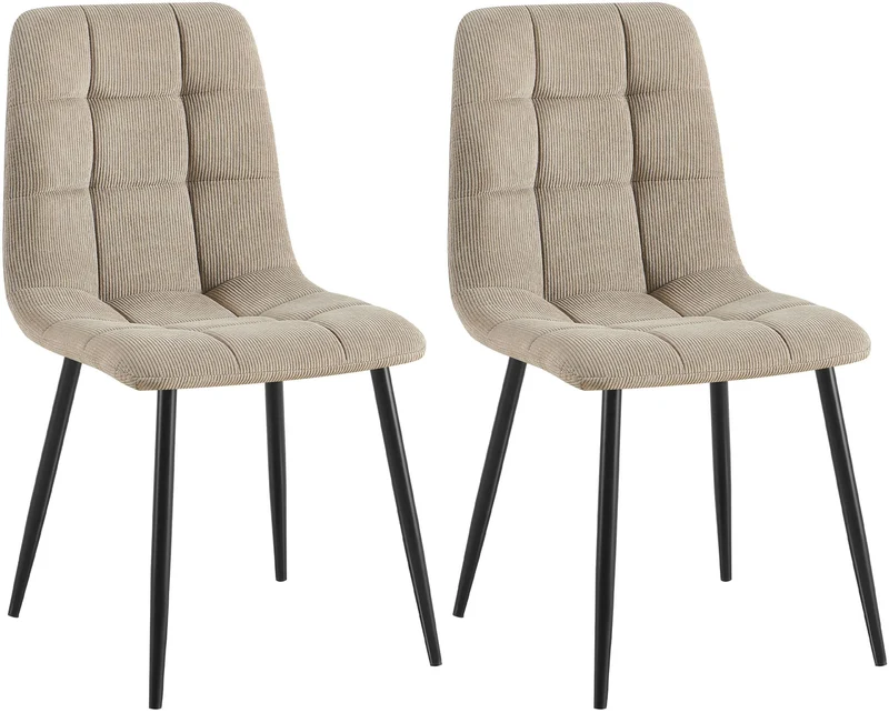 Lot de 2 chaises de salle à manger coutures décoratives carrées en velours côtelé taupe et métal noir 10_0007545