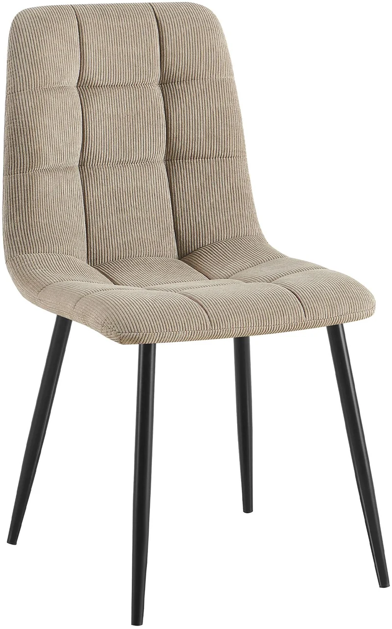Chaise de salle à manger x1 coutures décoratives carrées en velours côtelé taupe et métal noir 10_0007260