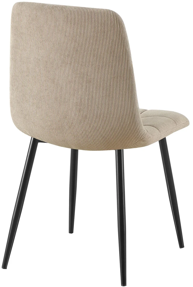 Chaise de salle à manger x1 coutures décoratives carrées en velours côtelé taupe et métal noir 10_0007260