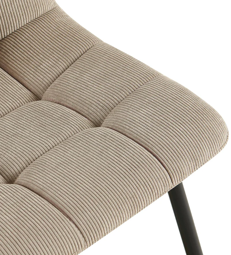 Chaise de salle à manger x1 coutures décoratives carrées en velours côtelé taupe et métal noir 10_0007260