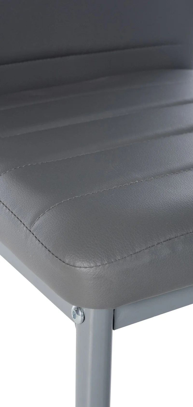 Chaise de salle à manger x1 design simple en PVC gris avec couture décorative cadre en métal gris 10_0002055
