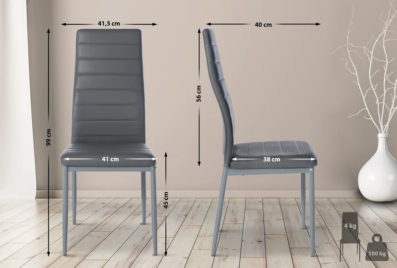 Chaise de salle à manger x1 design simple en PVC gris avec couture décorative cadre en métal gris 10_0002055