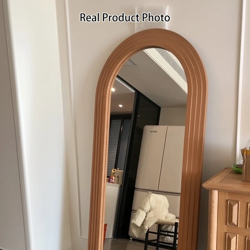 Contemporary Retro Pine Wood Arched Leaning Full-Length Mirror For Bedroom & Living Room Elegant Floor Mirror