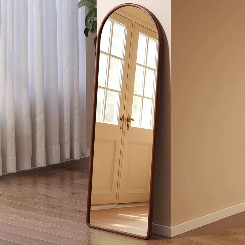 Contemporary Retro Rubberwood & Plywood Arched Leaning Full-Length Mirror For Bedroom